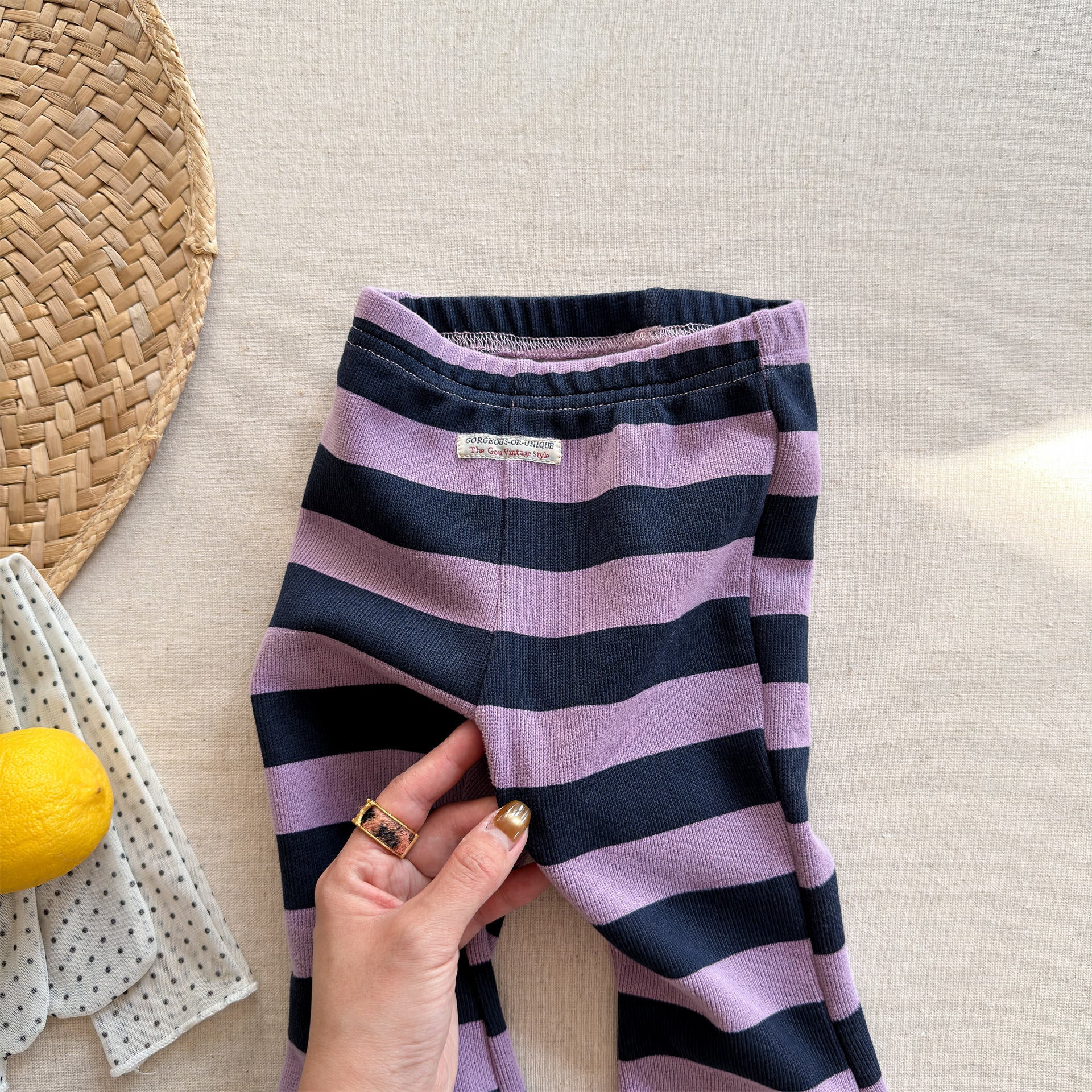 Striped Ribbed Flared Leggings ボーダー リブ フレア レギンス【mh0012436】 ADbaby レギンスパンツ