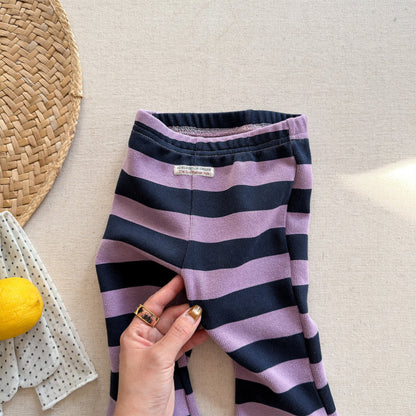 Striped Ribbed Flared Leggings ボーダー リブ フレア レギンス【mh0012436】 ADbaby レギンスパンツ
