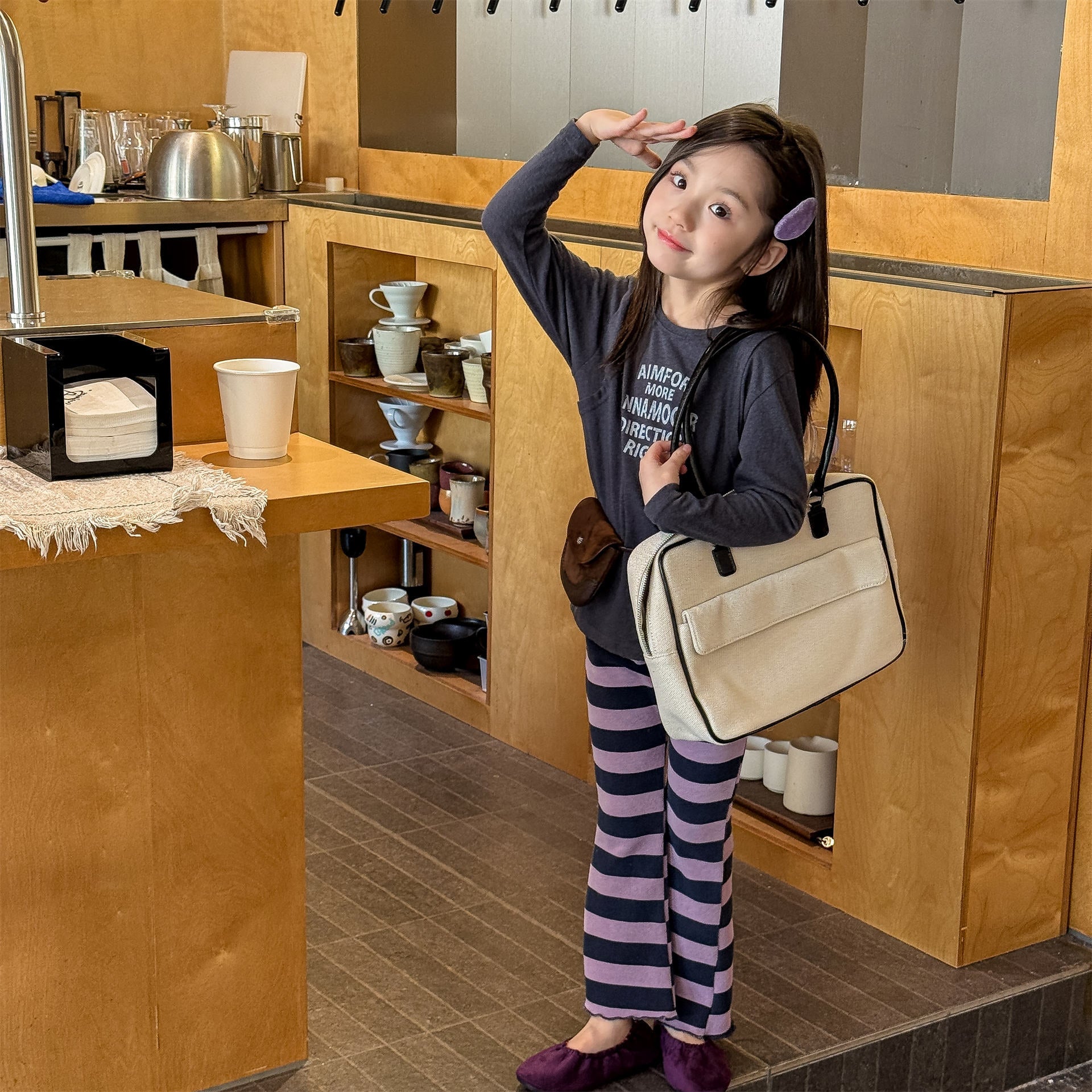 Striped Ribbed Flared Leggings ボーダー リブ フレア レギンス【mh0012436】 ADbaby レギンスパンツ