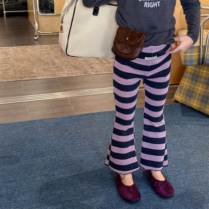 Striped Ribbed Flared Leggings ボーダー リブ フレア レギンス【mh0012436】 ADbaby レギンスパンツ