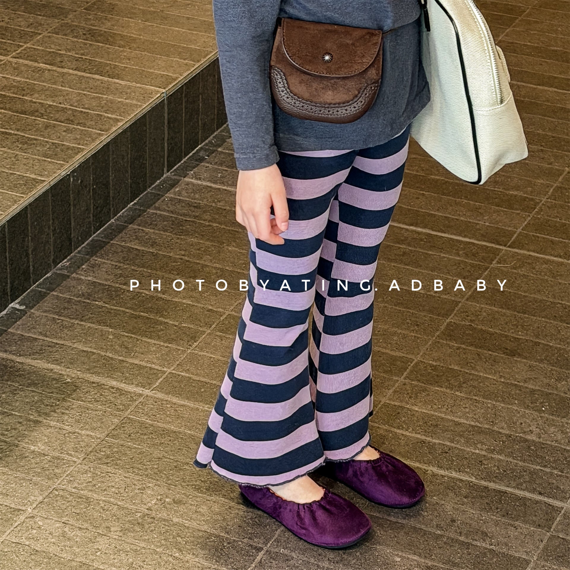 Striped Ribbed Flared Leggings ボーダー リブ フレア レギンス【mh0012436】 ADbaby レギンスパンツ