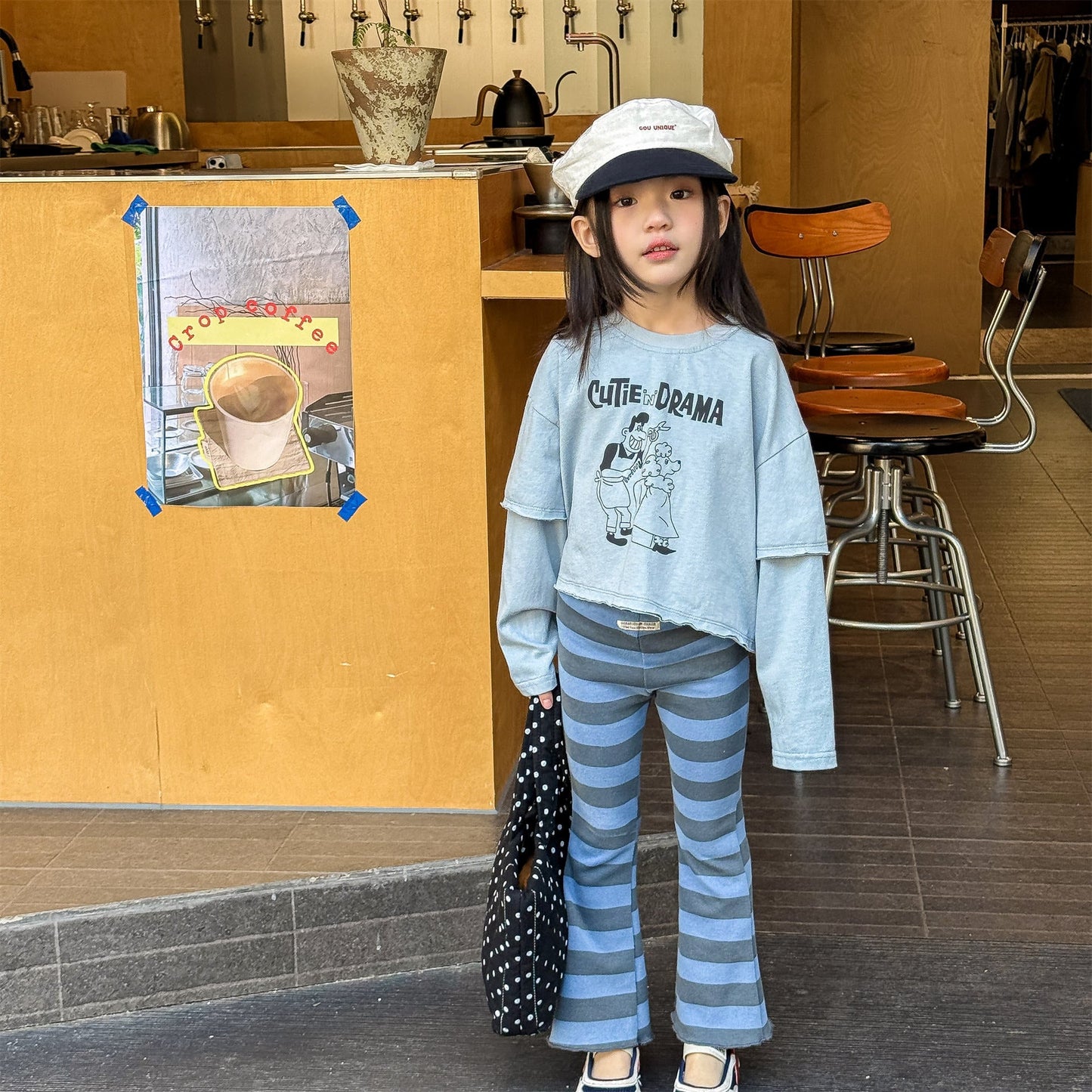 Striped Ribbed Flared Leggings ボーダー リブ フレア レギンス【mh0012436】 ADbaby レギンスパンツ