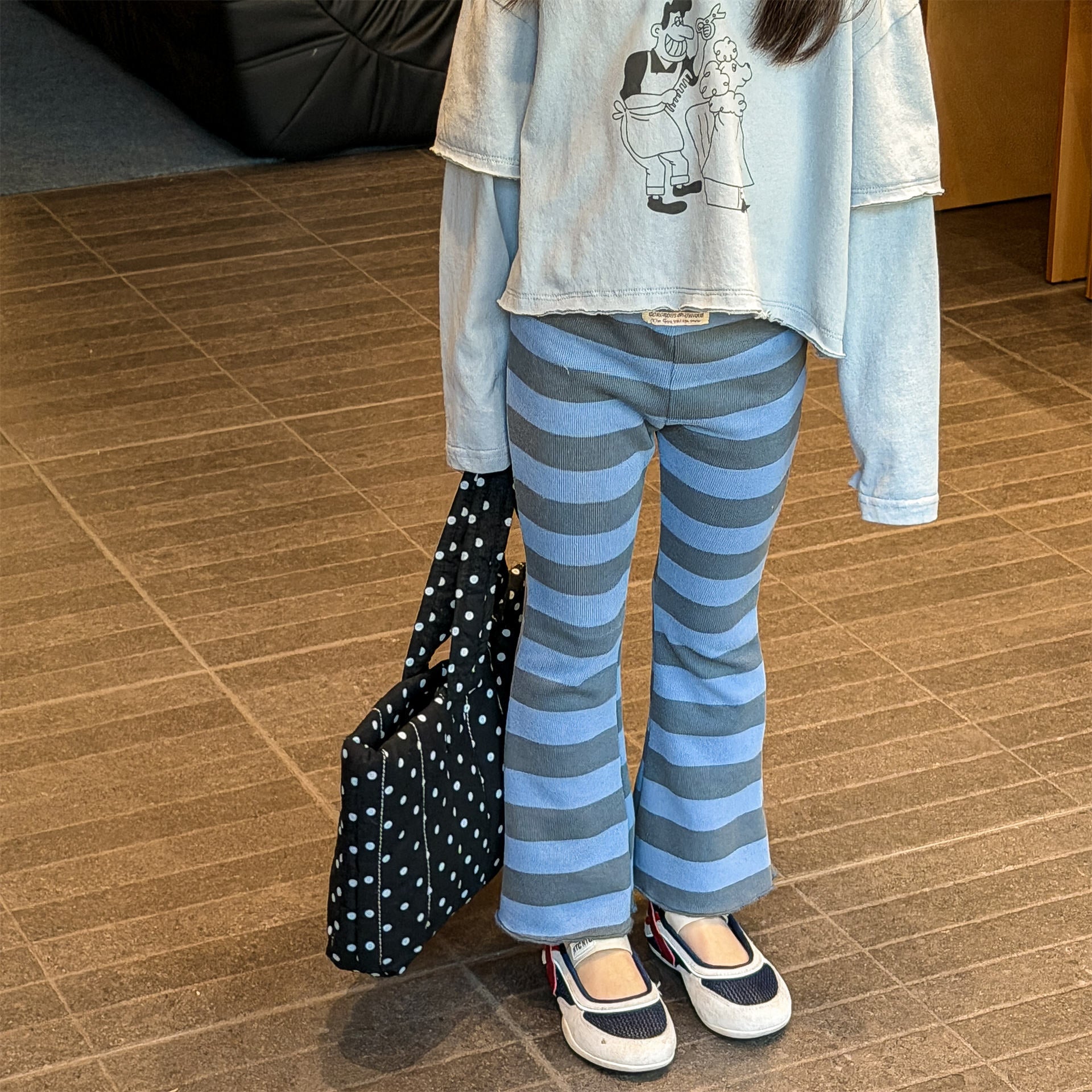 Striped Ribbed Flared Leggings ボーダー リブ フレア レギンス【mh0012436】 ADbaby レギンスパンツ