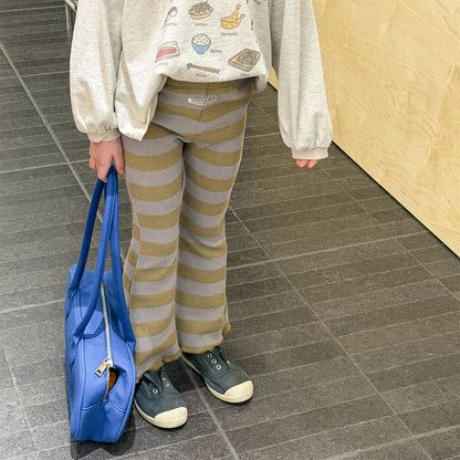 Striped Ribbed Flared Leggings ボーダー リブ フレア レギンス【mh0012436】 ADbaby レギンスパンツ