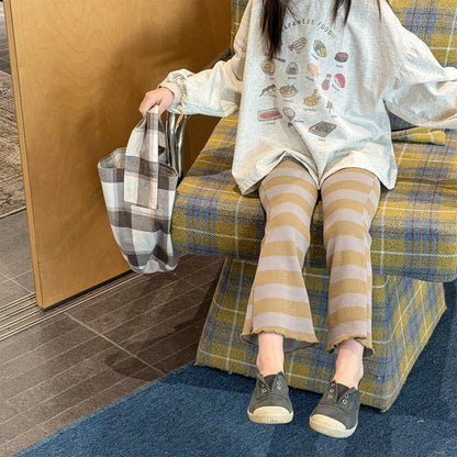 Striped Ribbed Flared Leggings ボーダー リブ フレア レギンス【mh0012436】 ADbaby レギンスパンツ