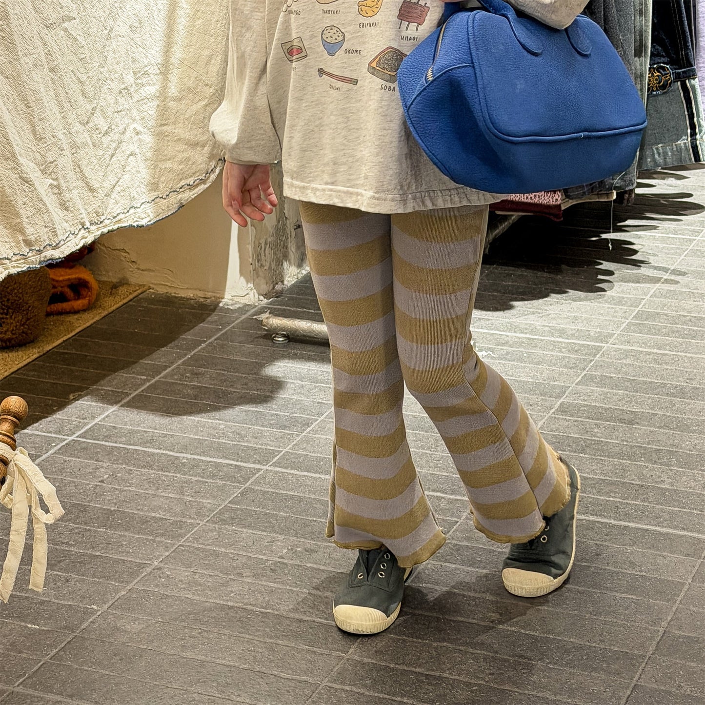 Striped Ribbed Flared Leggings ボーダー リブ フレア レギンス【mh0012436】 ADbaby レギンスパンツ