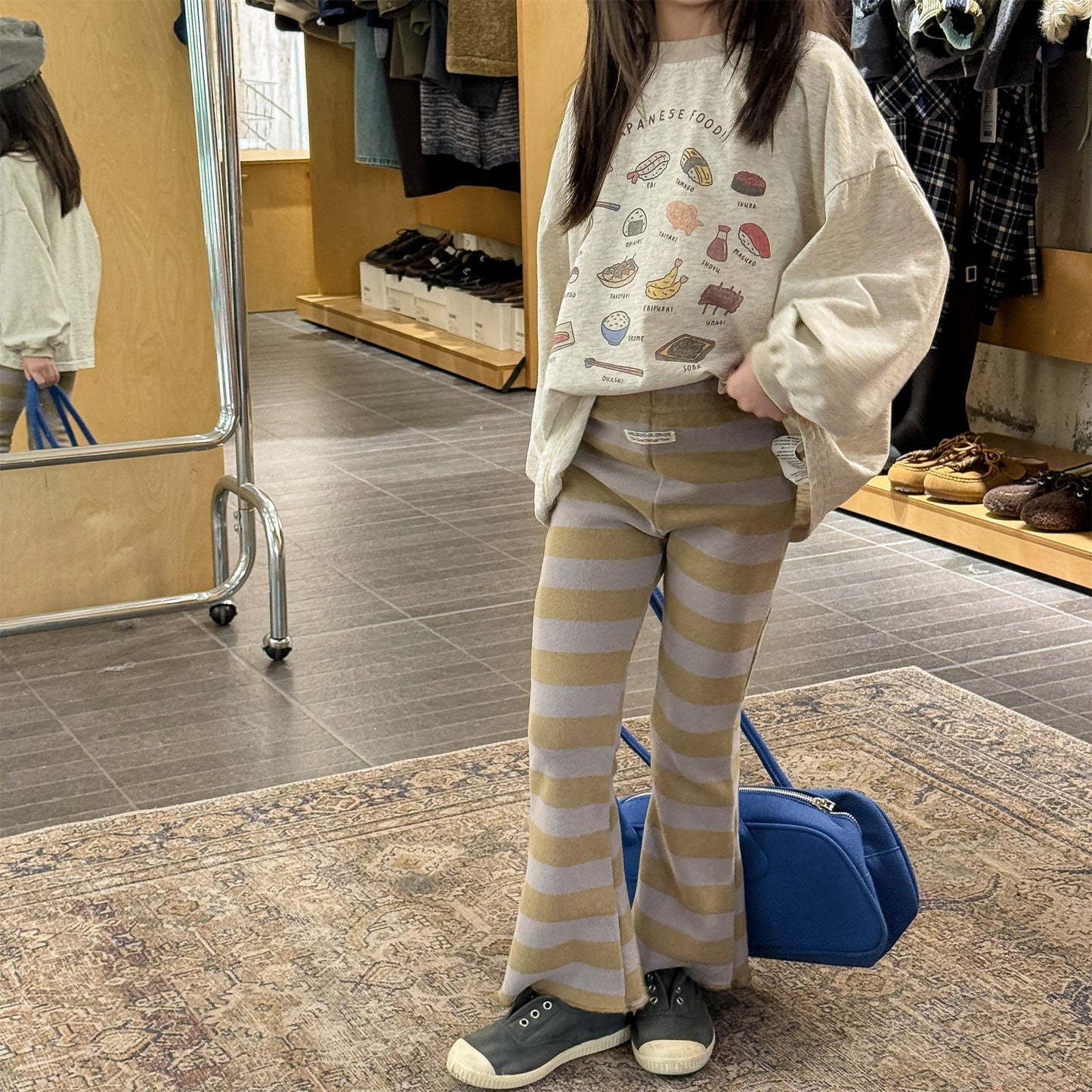 Striped Ribbed Flared Leggings ボーダー リブ フレア レギンス【mh0012436】 ADbaby レギンスパンツ