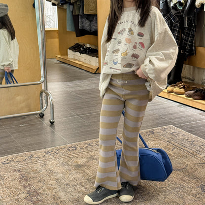Striped Ribbed Flared Leggings ボーダー リブ フレア レギンス【mh0012436】 ADbaby レギンスパンツ