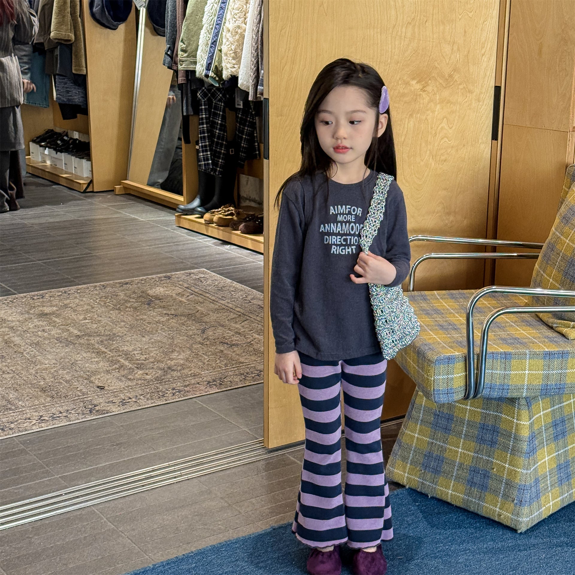Striped Ribbed Flared Leggings ボーダー リブ フレア レギンス【mh0012436】 ADbaby レギンスパンツ