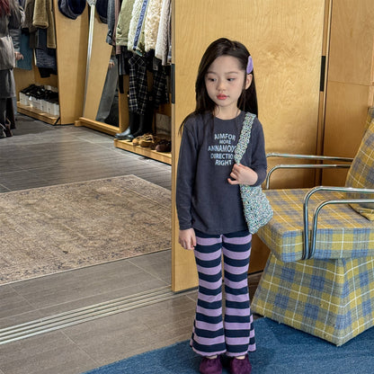 Striped Ribbed Flared Leggings ボーダー リブ フレア レギンス【mh0012436】 ADbaby レギンスパンツ
