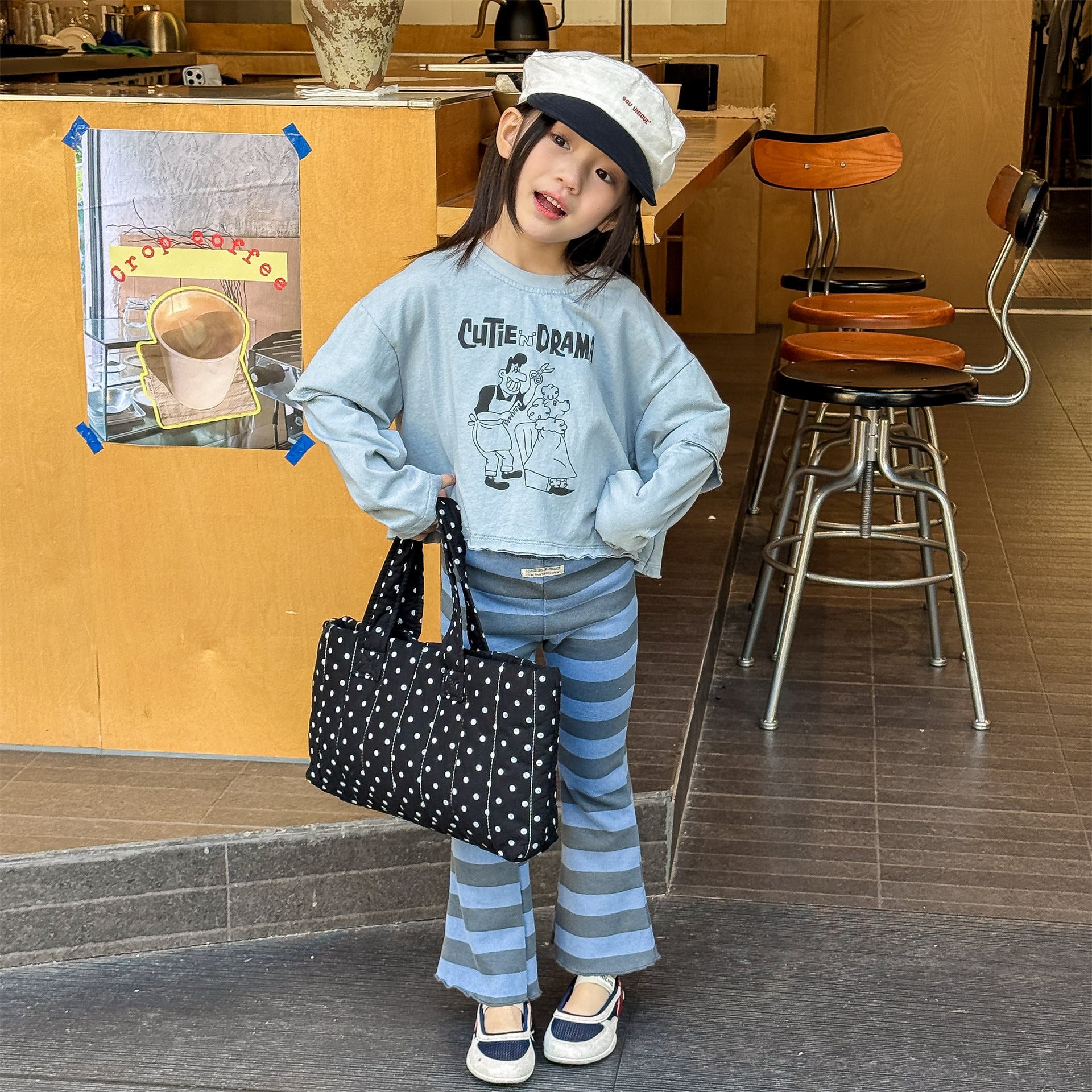 Striped Ribbed Flared Leggings ボーダー リブ フレア レギンス【mh0012436】 ADbaby レギンスパンツ