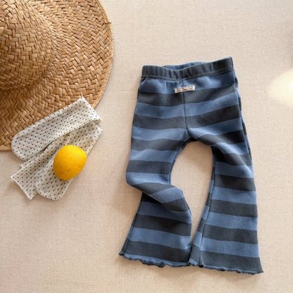 Striped Ribbed Flared Leggings ボーダー リブ フレア レギンス【mh0012436】 Blue / 80cm ADbaby レギンスパンツ