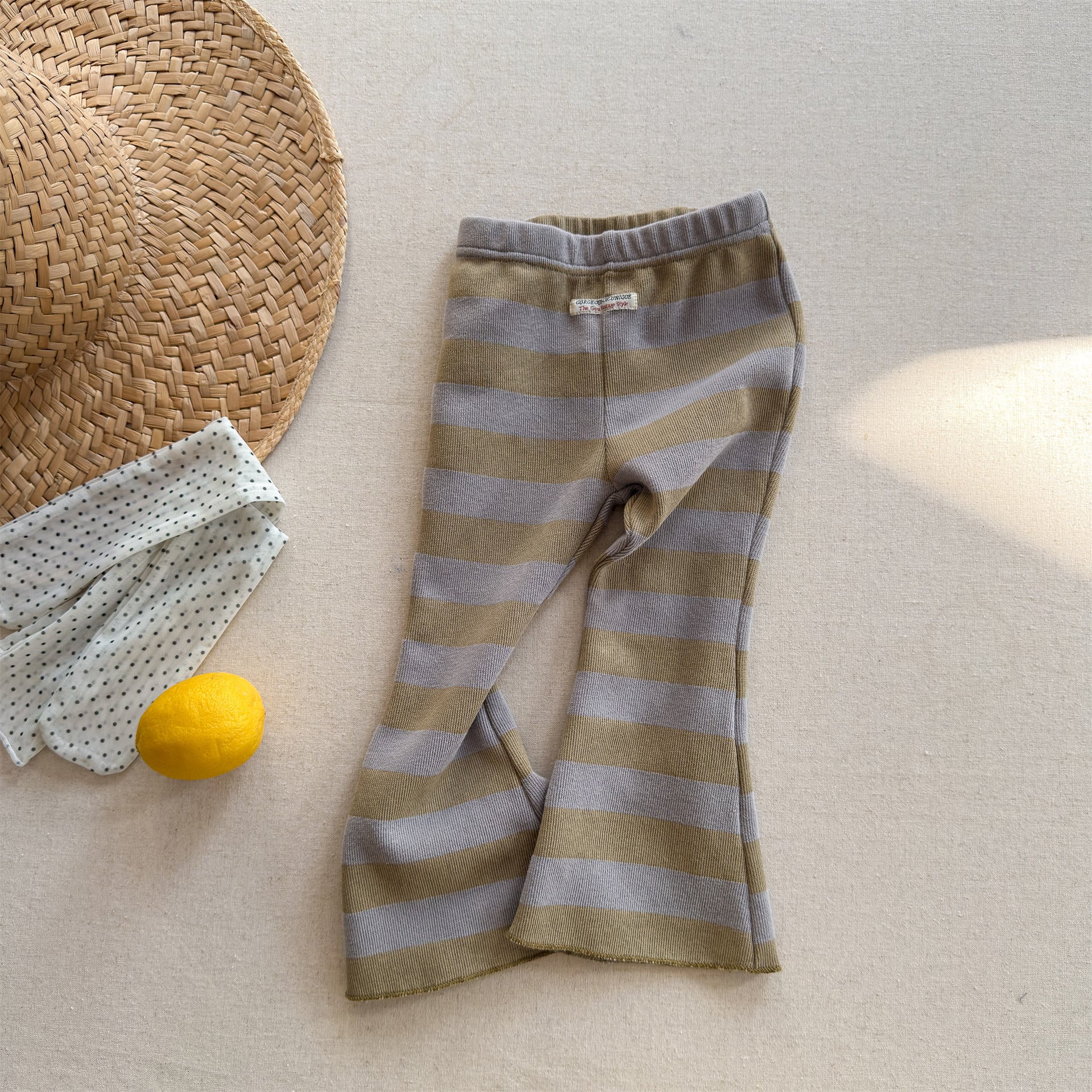 Striped Ribbed Flared Leggings ボーダー リブ フレア レギンス【mh0012436】 Coffee / 80cm ADbaby レギンスパンツ