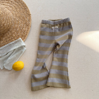 Striped Ribbed Flared Leggings ボーダー リブ フレア レギンス【mh0012436】 Coffee / 80cm ADbaby レギンスパンツ