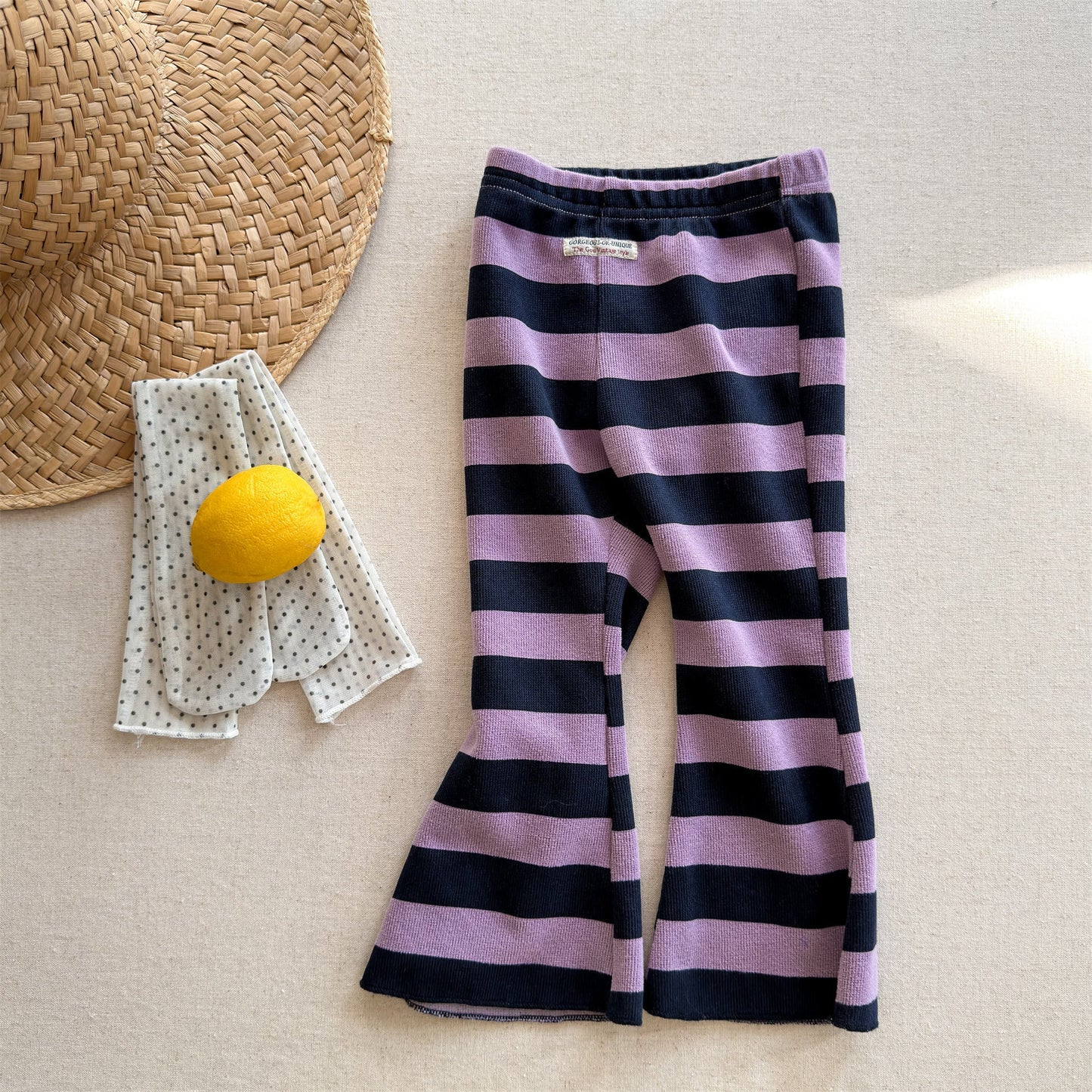 Striped Ribbed Flared Leggings ボーダー リブ フレア レギンス【mh0012436】 Purple / 80cm ADbaby レギンスパンツ