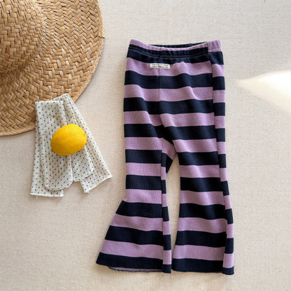 Striped Ribbed Flared Leggings ボーダー リブ フレア レギンス【mh0012436】 Purple / 80cm ADbaby レギンスパンツ