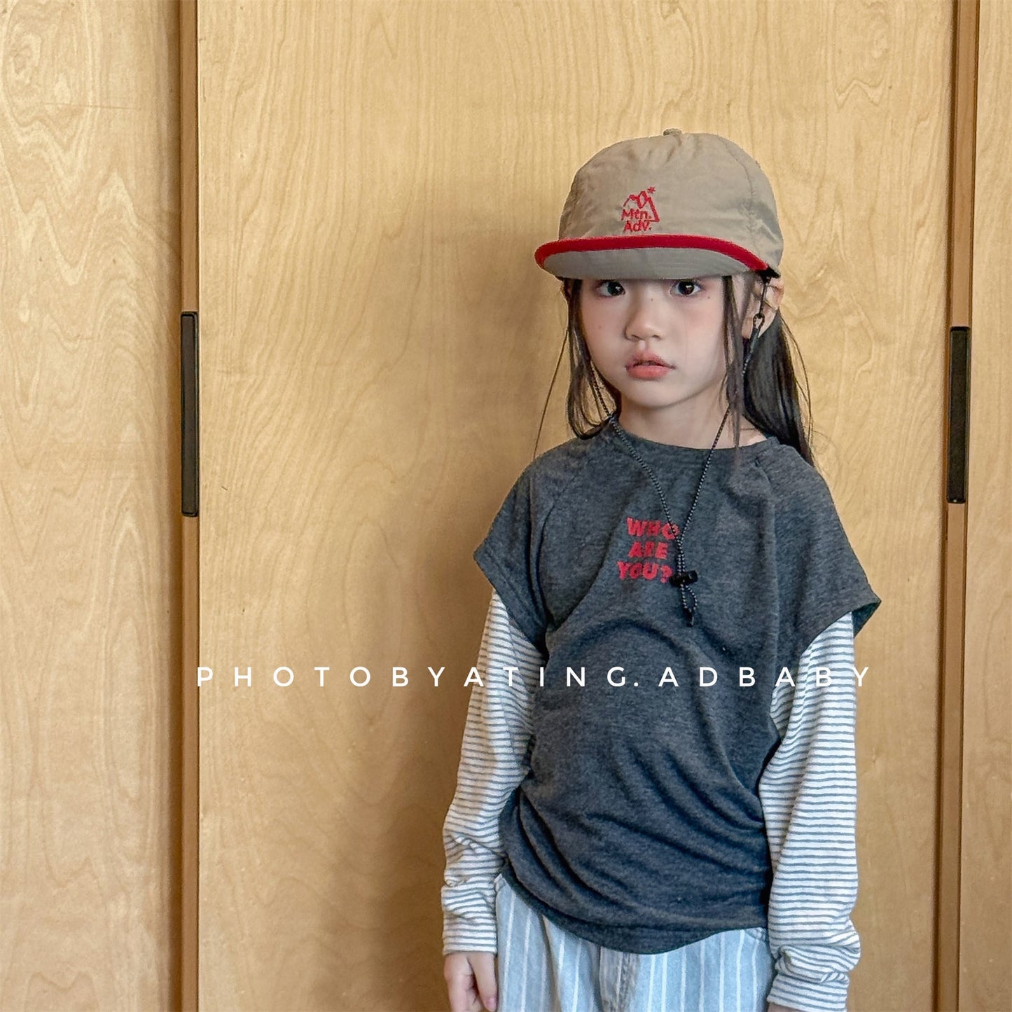Striped Sleeve Layered Top ボーダー袖 レイヤード 長袖 Tシャツ【mh0012474】 ADbaby 長袖Tシャツ