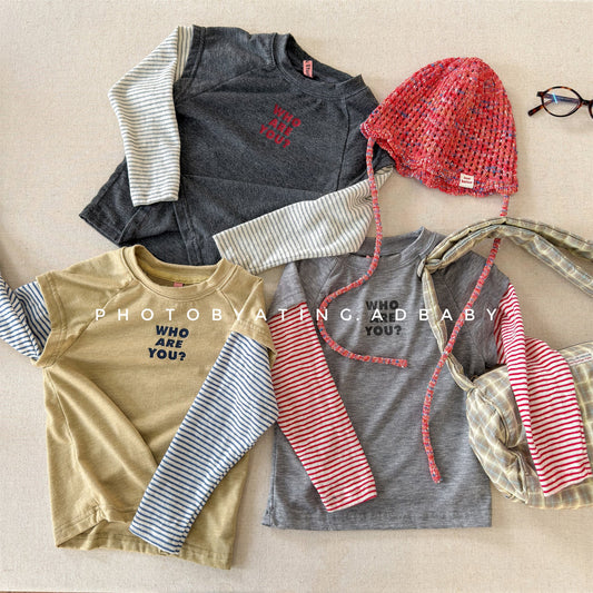 Striped Sleeve Layered Top ボーダー袖 レイヤード 長袖 Tシャツ【mh0012474】 ADbaby 長袖Tシャツ