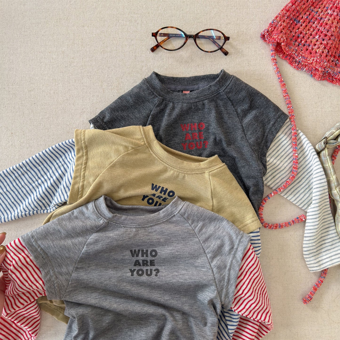 Striped Sleeve Layered Top ボーダー袖 レイヤード 長袖 Tシャツ【mh0012474】 ADbaby 長袖Tシャツ