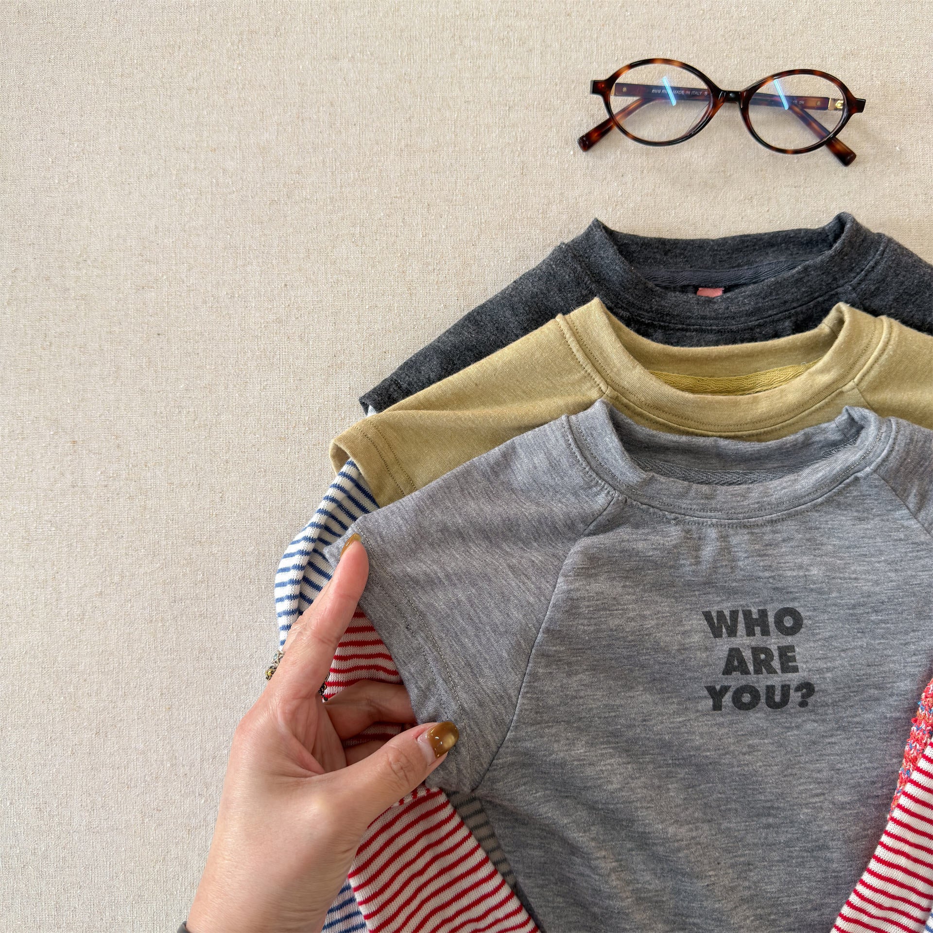 Striped Sleeve Layered Top ボーダー袖 レイヤード 長袖 Tシャツ【mh0012474】 ADbaby 長袖Tシャツ