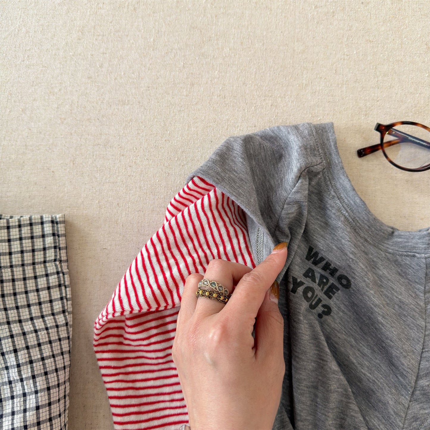 Striped Sleeve Layered Top ボーダー袖 レイヤード 長袖 Tシャツ【mh0012474】 ADbaby 長袖Tシャツ
