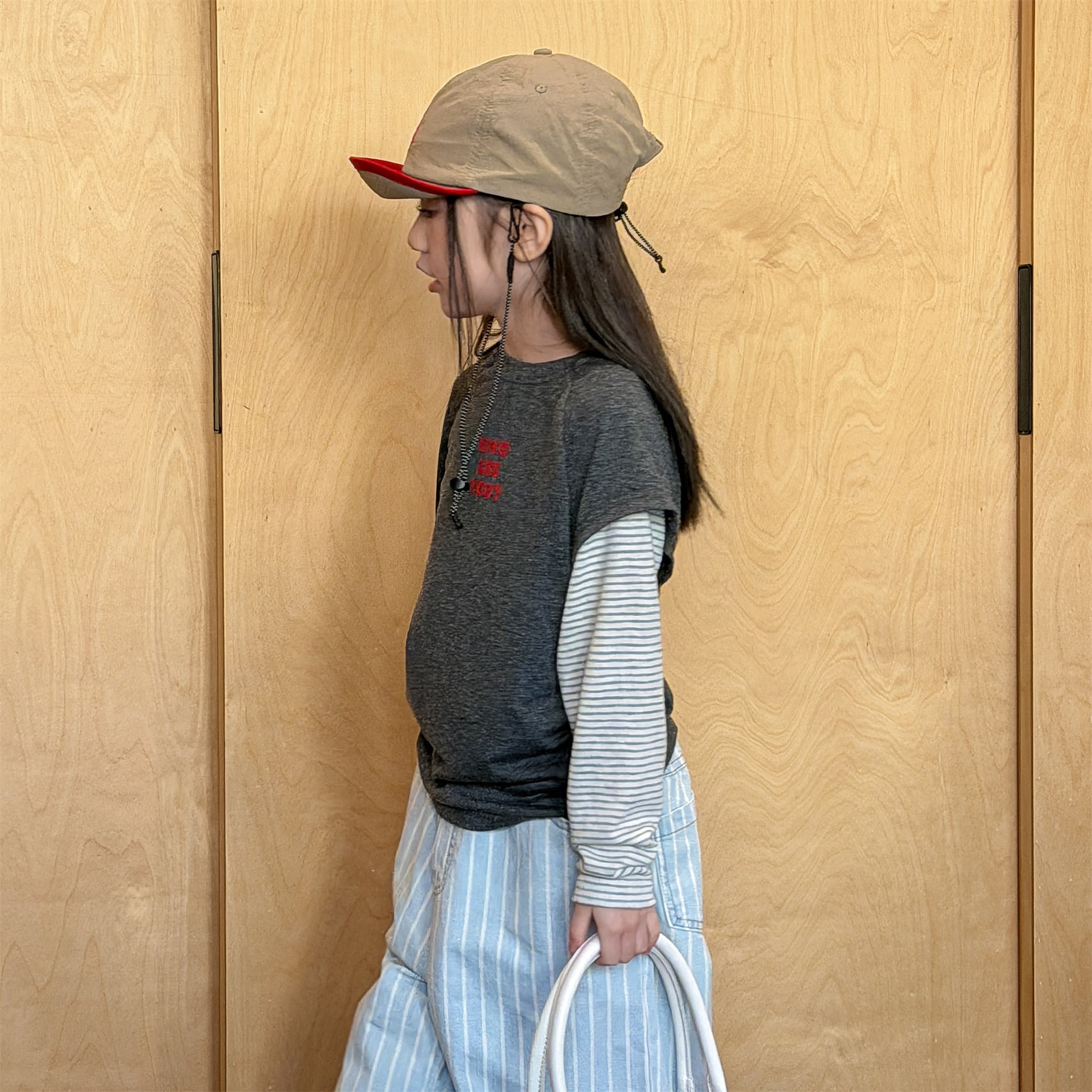 Striped Sleeve Layered Top ボーダー袖 レイヤード 長袖 Tシャツ【mh0012474】 ADbaby 長袖Tシャツ