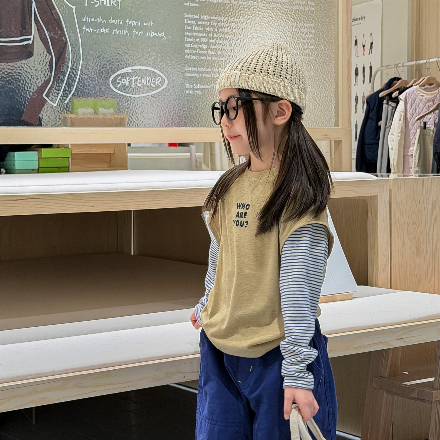 Striped Sleeve Layered Top ボーダー袖 レイヤード 長袖 Tシャツ【mh0012474】 ADbaby 長袖Tシャツ