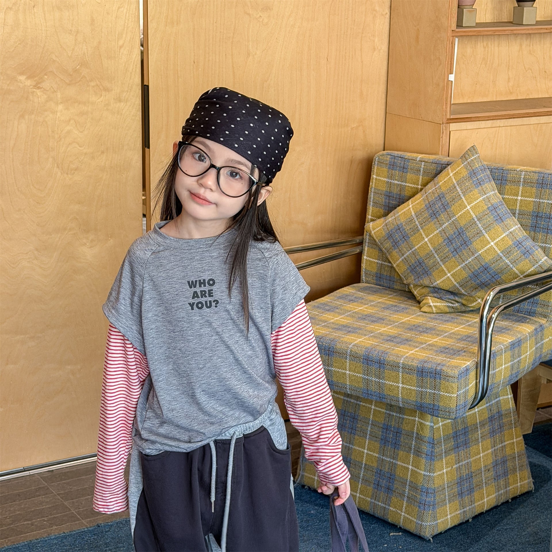 Striped Sleeve Layered Top ボーダー袖 レイヤード 長袖 Tシャツ【mh0012474】 ADbaby 長袖Tシャツ