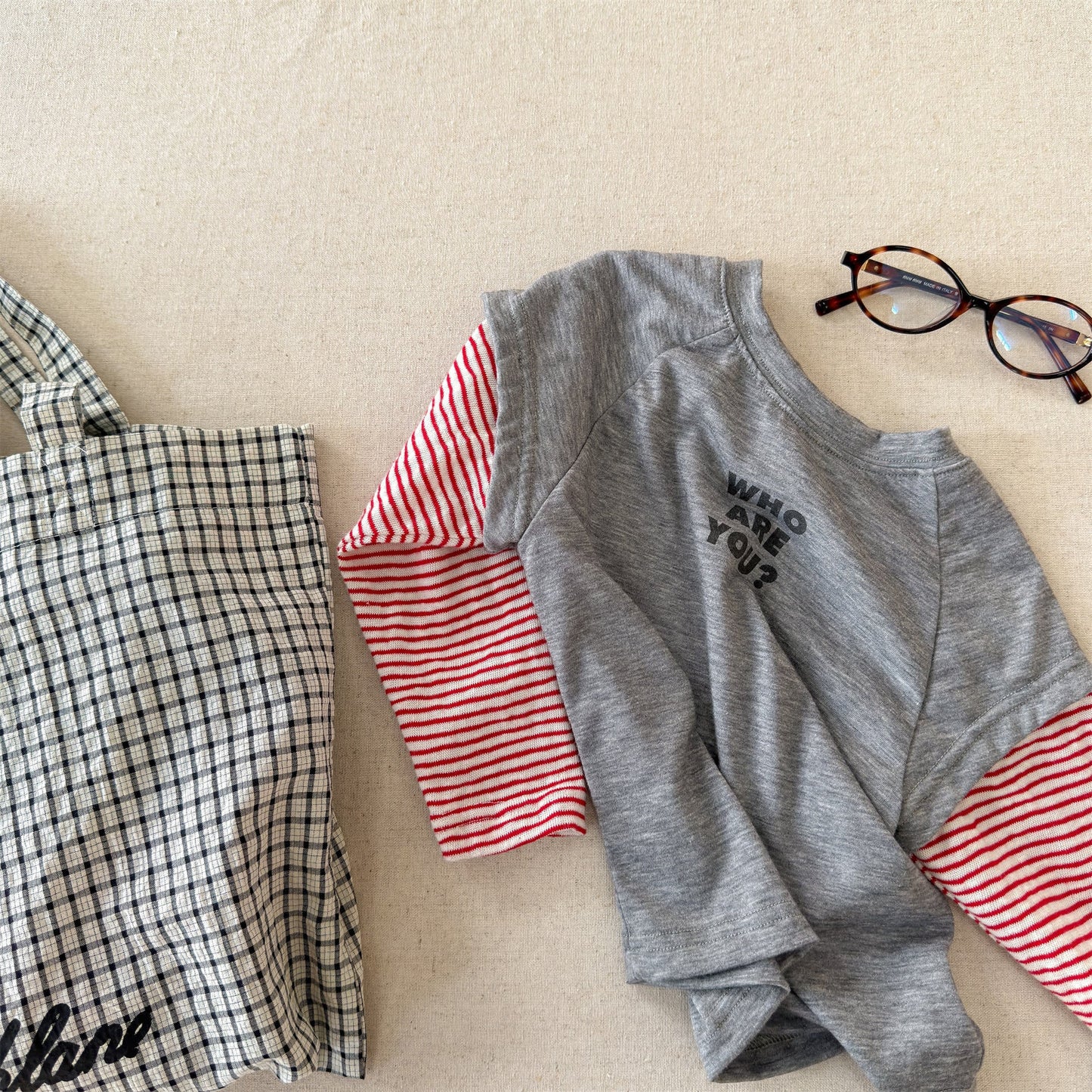 Striped Sleeve Layered Top ボーダー袖 レイヤード 長袖 Tシャツ【mh0012474】 Light Gray / 80cm ADbaby 長袖Tシャツ