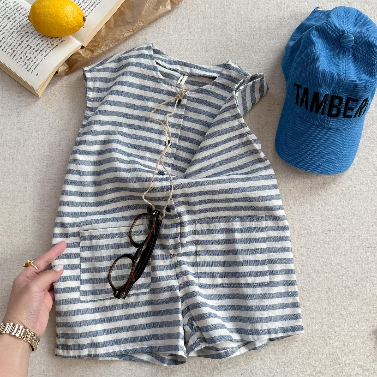 Striped Sleeveless All-in-one ボーダー ノースリーブジャンプスーツ【mh0013219】 ADbaby ノースリーブジャンプスーツ
