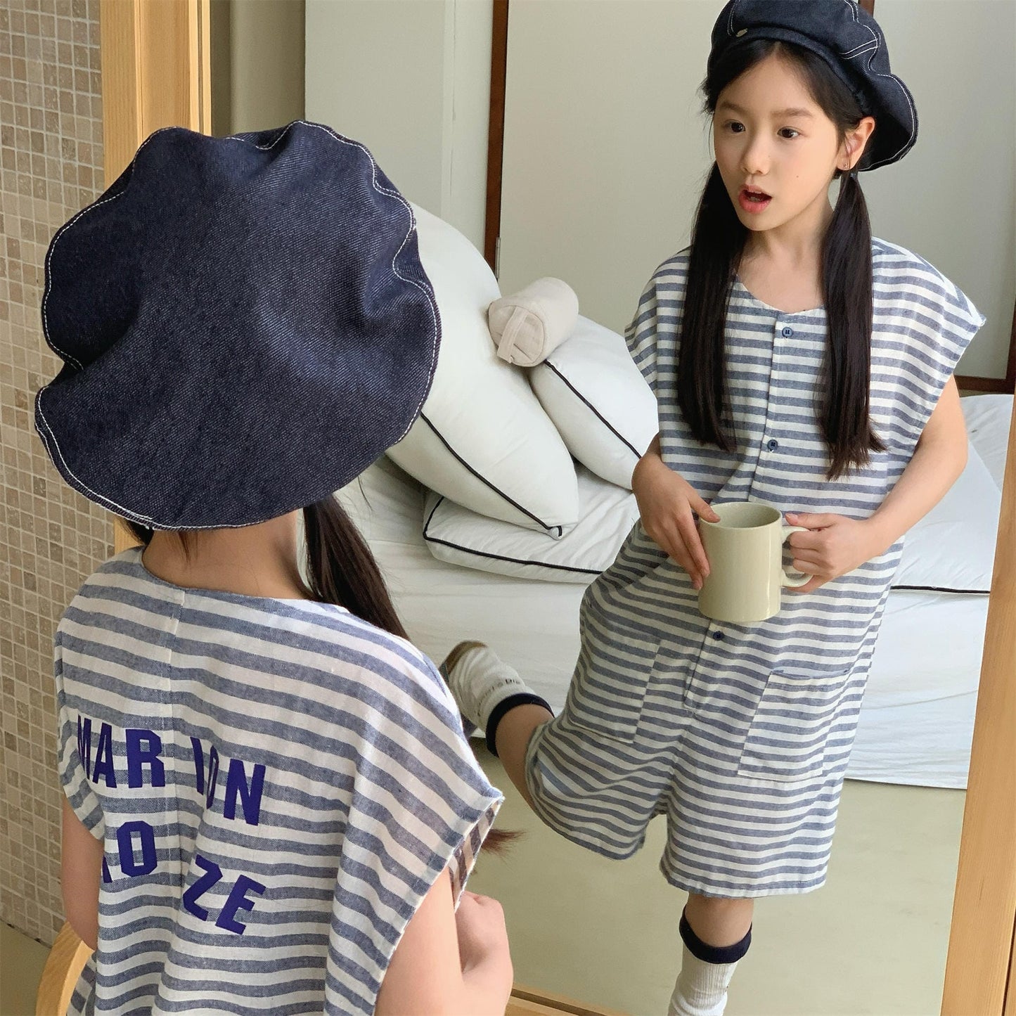 Striped Sleeveless All-in-one ボーダー ノースリーブジャンプスーツ【mh0013219】 ADbaby ノースリーブジャンプスーツ