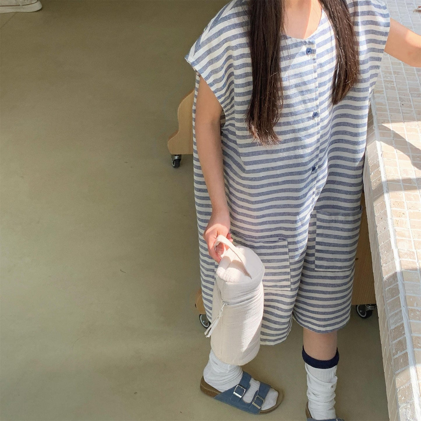 Striped Sleeveless All-in-one ボーダー ノースリーブジャンプスーツ【mh0013219】 ADbaby ノースリーブジャンプスーツ