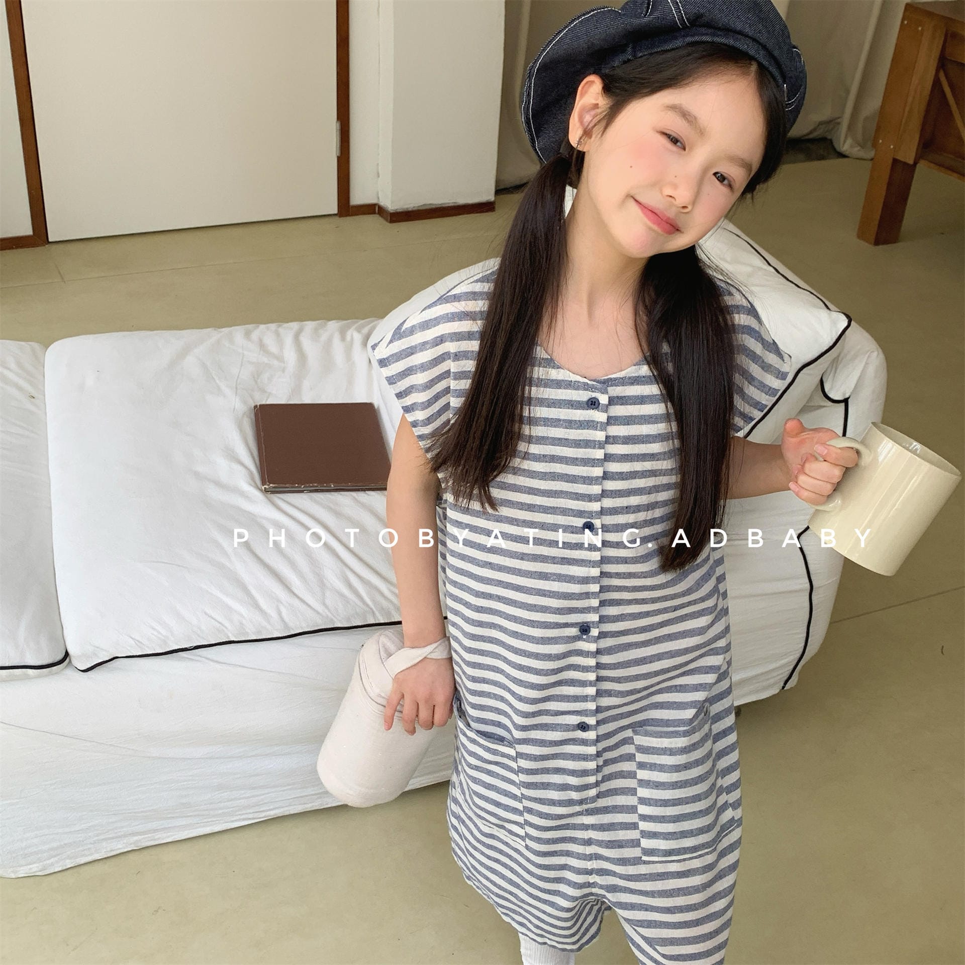Striped Sleeveless All-in-one ボーダー ノースリーブジャンプスーツ【mh0013219】 ADbaby ノースリーブジャンプスーツ