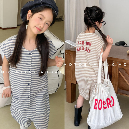 Striped Sleeveless All-in-one ボーダー ノースリーブジャンプスーツ【mh0013219】 ADbaby ノースリーブジャンプスーツ