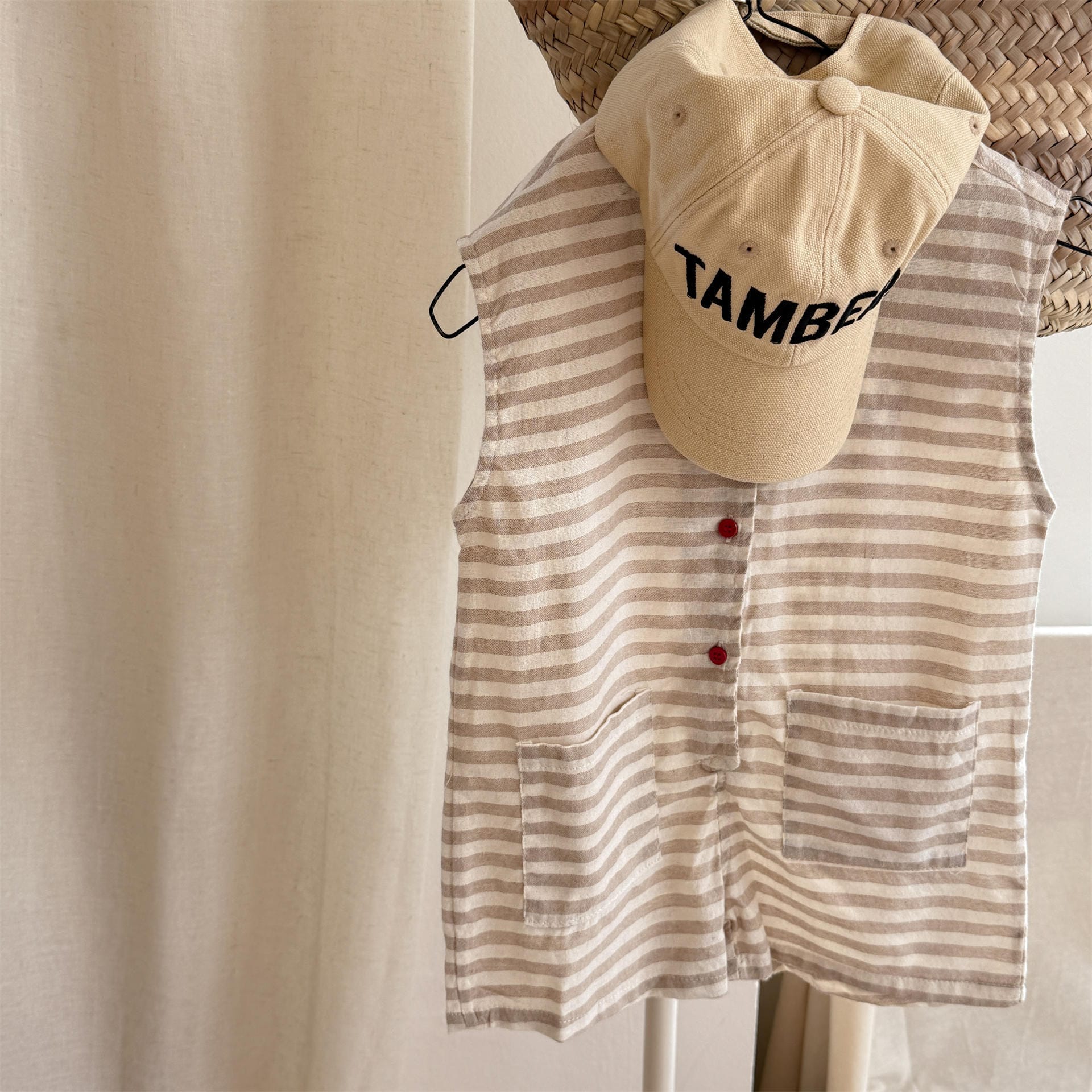 Striped Sleeveless All-in-one ボーダー ノースリーブジャンプスーツ【mh0013219】 Coffee / 80cm ADbaby ノースリーブジャンプスーツ