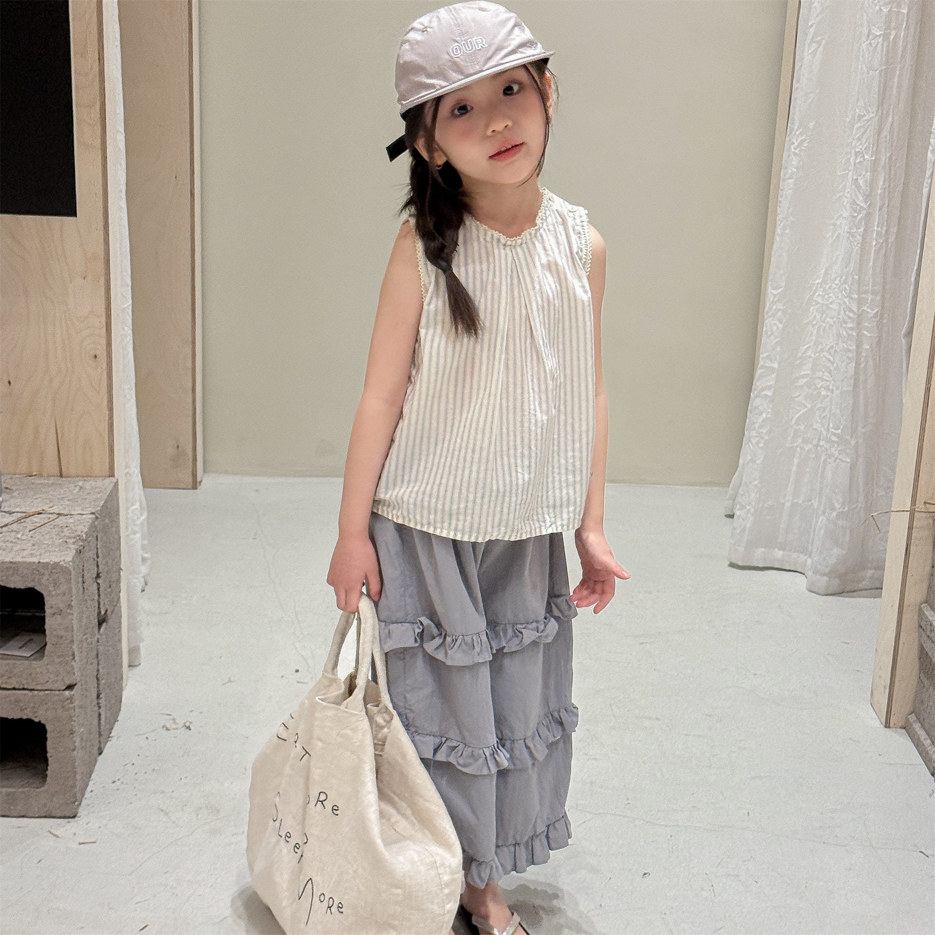 Striped Sleeveless Tank Top ストライプ ノースリーブブラウス【mh0013229】 ADbaby タンクトップ・キャミソール・ノースリーブトップス