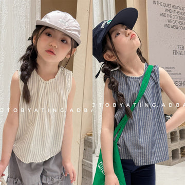 Striped Sleeveless Tank Top ストライプ ノースリーブブラウス【mh0013229】 ADbaby タンクトップ・キャミソール・ノースリーブトップス