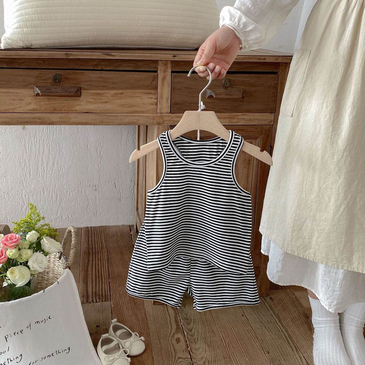 Striped Sleeveless Vest Shorts Set ボーダー ノースリーブ セットアップ【mh0012715】 angou ノースリーブセットアップ