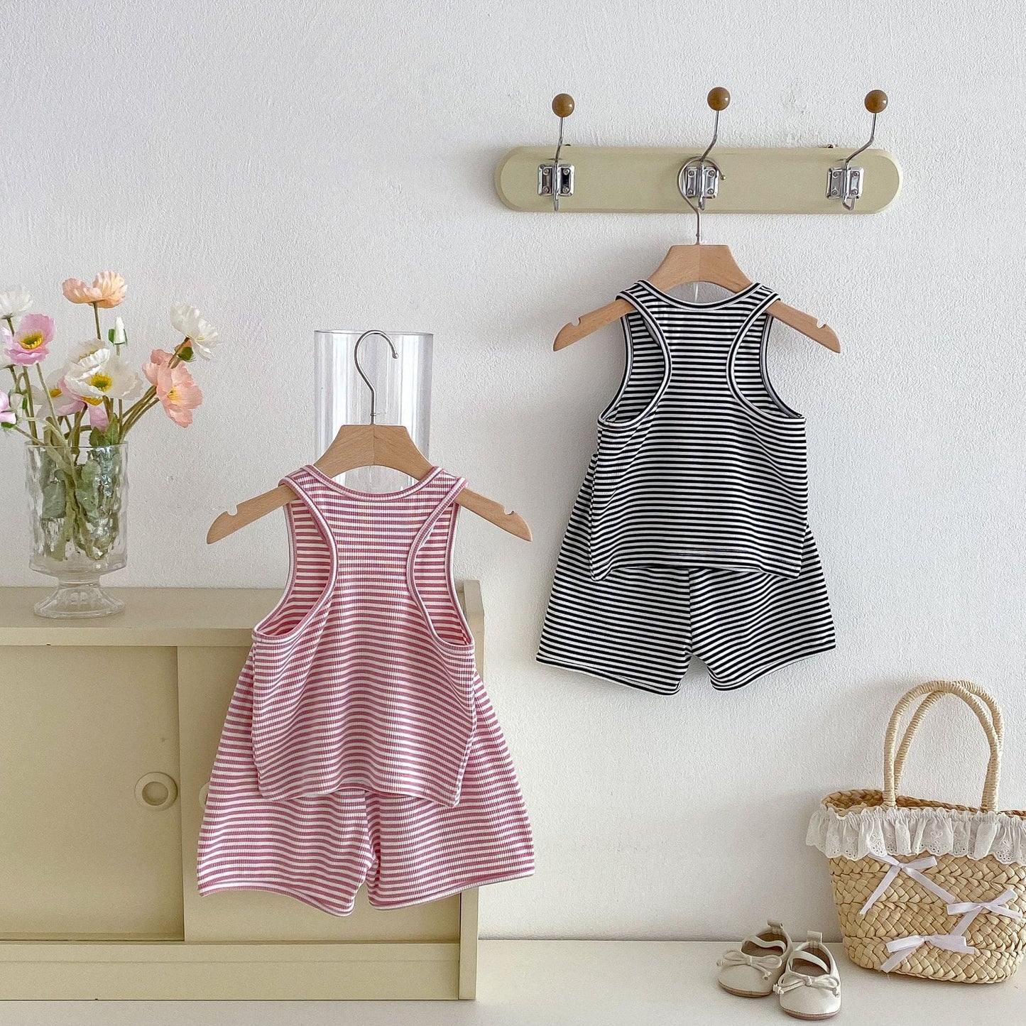 Striped Sleeveless Vest Shorts Set ボーダー ノースリーブ セットアップ【mh0012715】 angou ノースリーブセットアップ