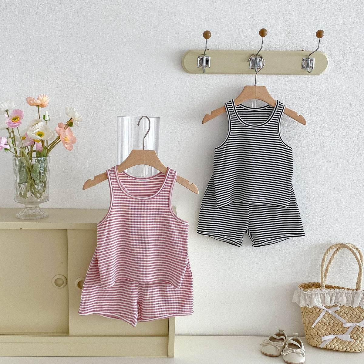 Striped Sleeveless Vest Shorts Set ボーダー ノースリーブ セットアップ【mh0012715】 angou ノースリーブセットアップ