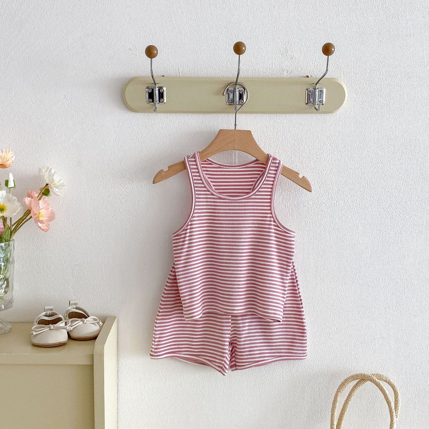 Striped Sleeveless Vest Shorts Set ボーダー ノースリーブ セットアップ【mh0012715】 angou ノースリーブセットアップ