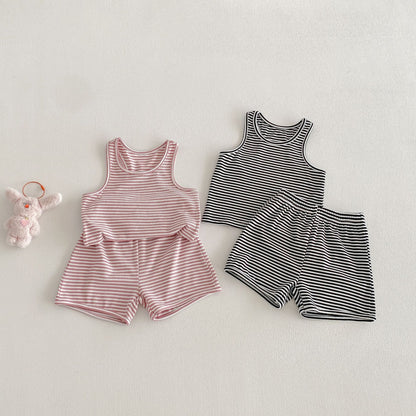 Striped Sleeveless Vest Shorts Set ボーダー ノースリーブ セットアップ【mh0012715】 angou ノースリーブセットアップ