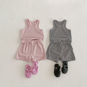 Striped Sleeveless Vest Shorts Set ボーダー ノースリーブ セットアップ【mh0012715】 angou ノースリーブセットアップ