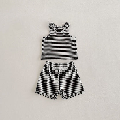Striped Sleeveless Vest Shorts Set ボーダー ノースリーブ セットアップ【mh0012715】 Black / 80cm angou ノースリーブセットアップ