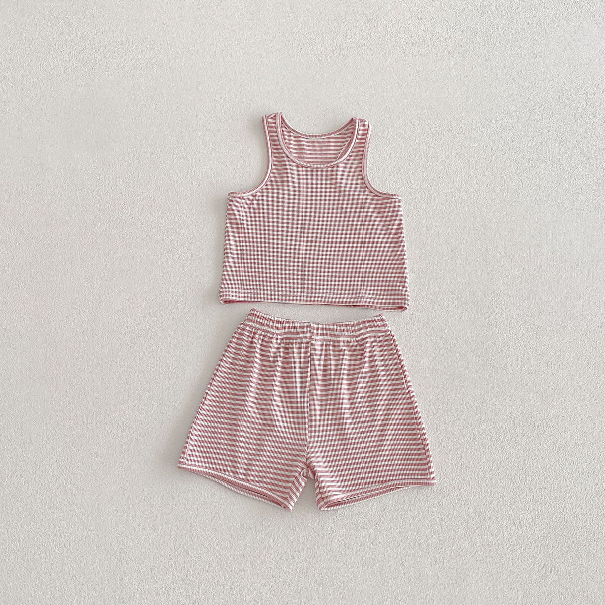 Striped Sleeveless Vest Shorts Set ボーダー ノースリーブ セットアップ【mh0012715】 Red / 80cm angou ノースリーブセットアップ