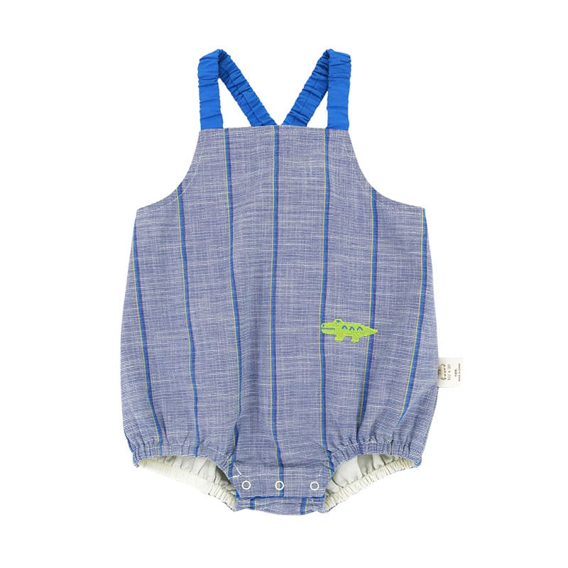 Striped Slub Cotton Suspenders Romper ノースリーブ サロペットロンパース【mh0013098】 Blue / 73cm RICE & SKY ノースリーブロンパース