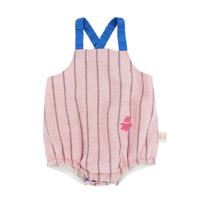 Striped Slub Cotton Suspenders Romper ノースリーブ サロペットロンパース【mh0013098】 Pink / 73cm RICE & SKY ノースリーブロンパース