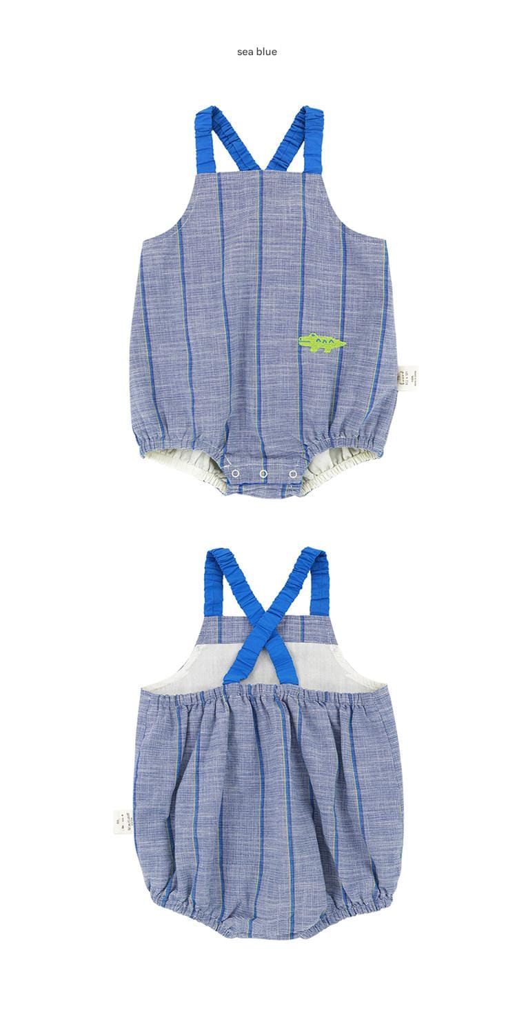Striped Slub Cotton Suspenders Romper ノースリーブ サロペットロンパース【mh0013098】 RICE & SKY ノースリーブロンパース