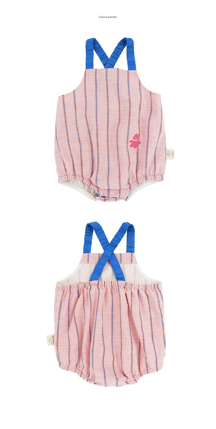 Striped Slub Cotton Suspenders Romper ノースリーブ サロペットロンパース【mh0013098】 RICE & SKY ノースリーブロンパース