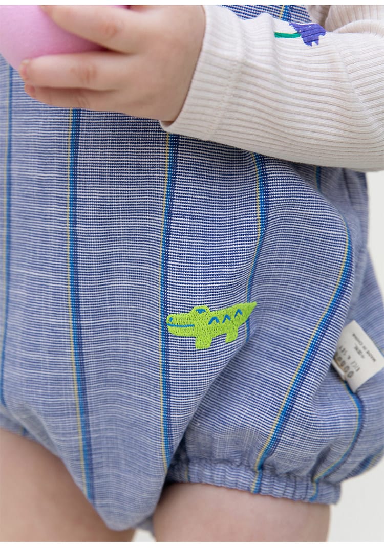 Striped Slub Cotton Suspenders Romper ノースリーブ サロペットロンパース【mh0013098】 RICE & SKY ノースリーブロンパース